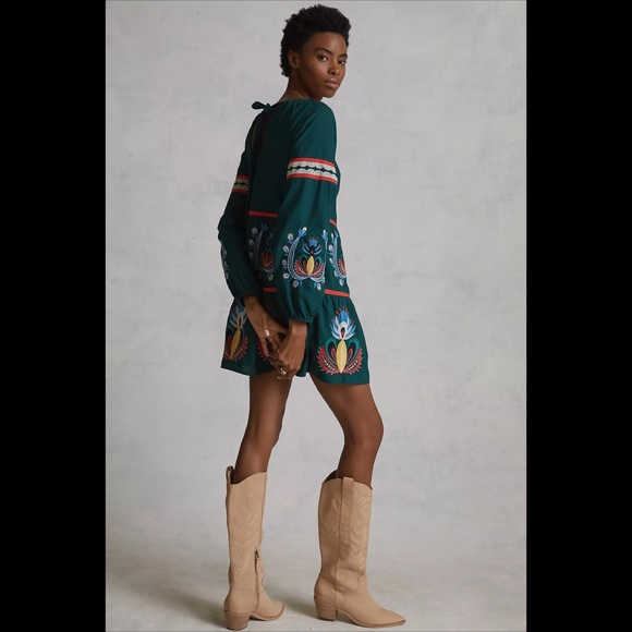 ANTHROPOLOGIE LET ME BE Embroidered Tunic Mini Dress - Picture 3 of 10